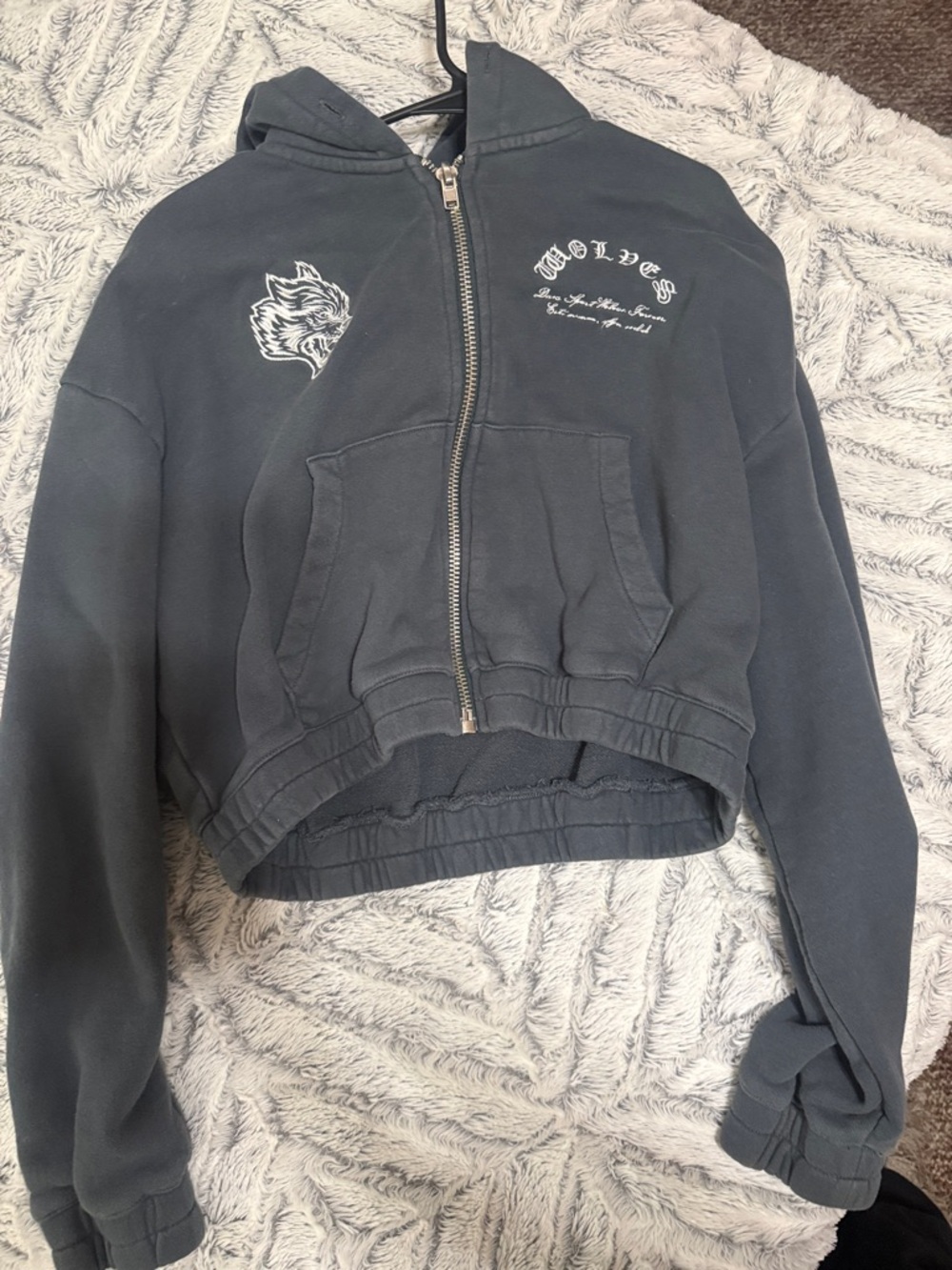 Darc Sport Dark Gray Cropped Zip Hoodie with White Graphics